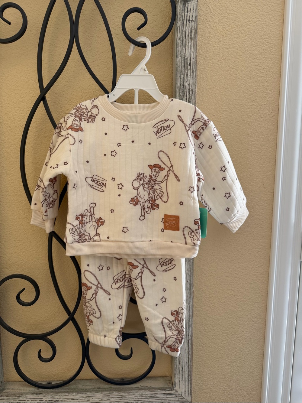 Disney Cream and Brown Woody from Toy story Print Infant tow pice Set.